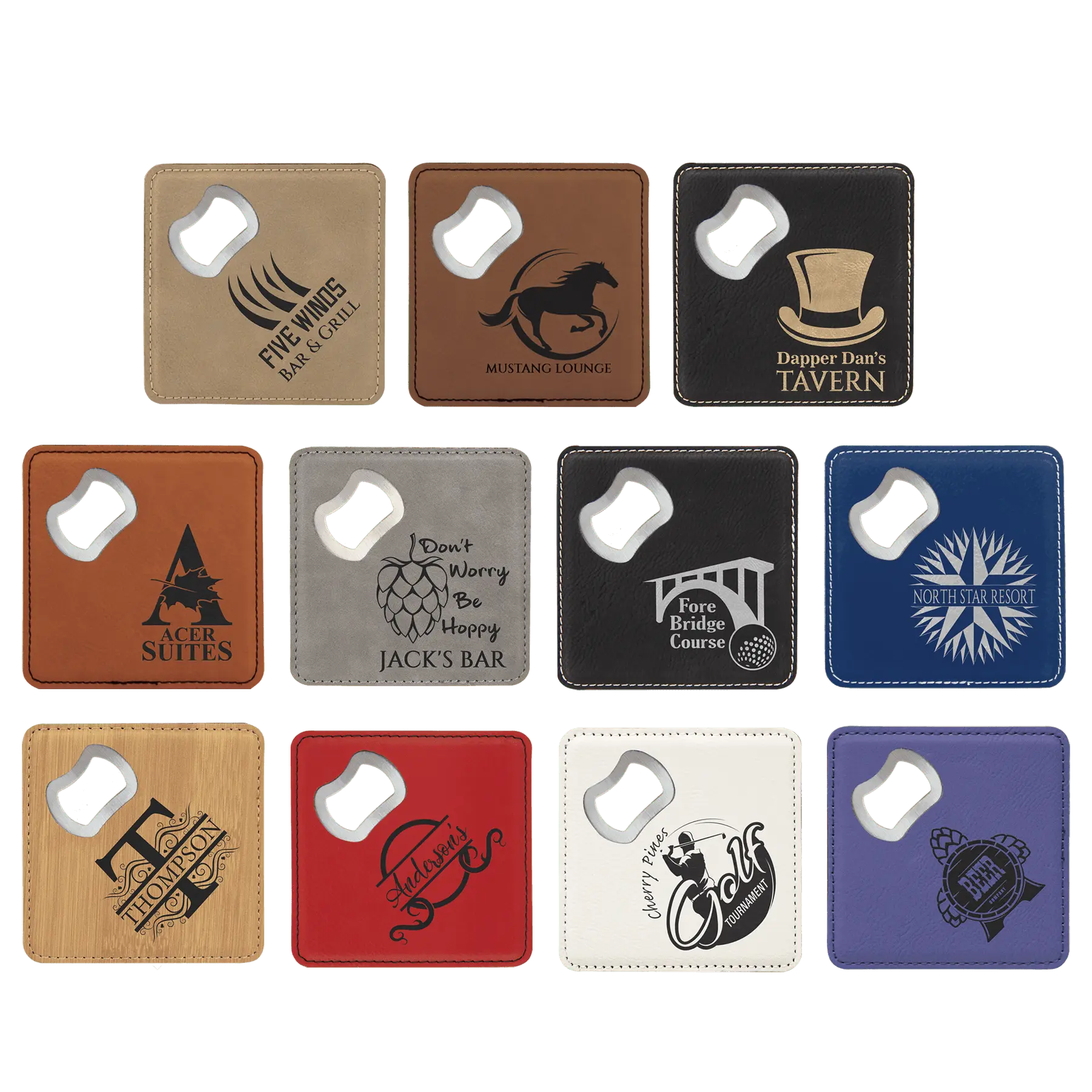 4" x 4" Leather Bottle Opener Coaster