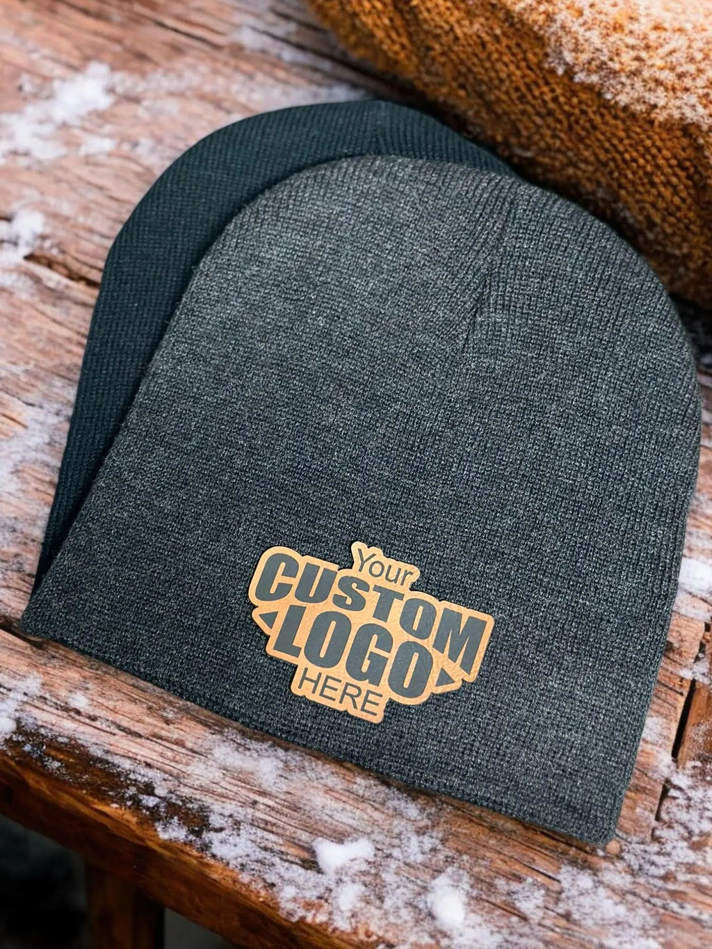 Custom Beanie with Leather Patch